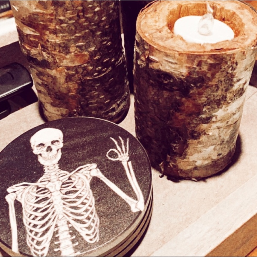 skeleton ceramic black coasters (4)